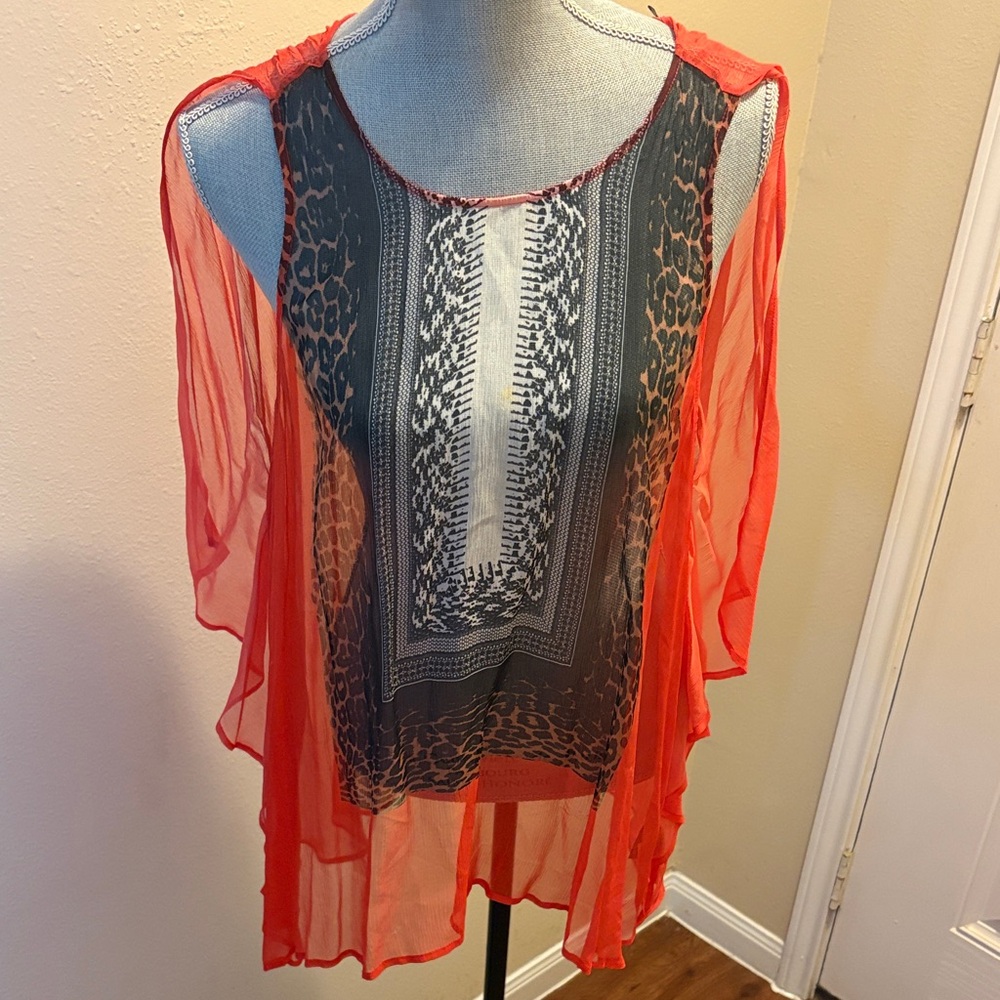 Kobi Halperin Red Sheer Patterned Swim Coverup